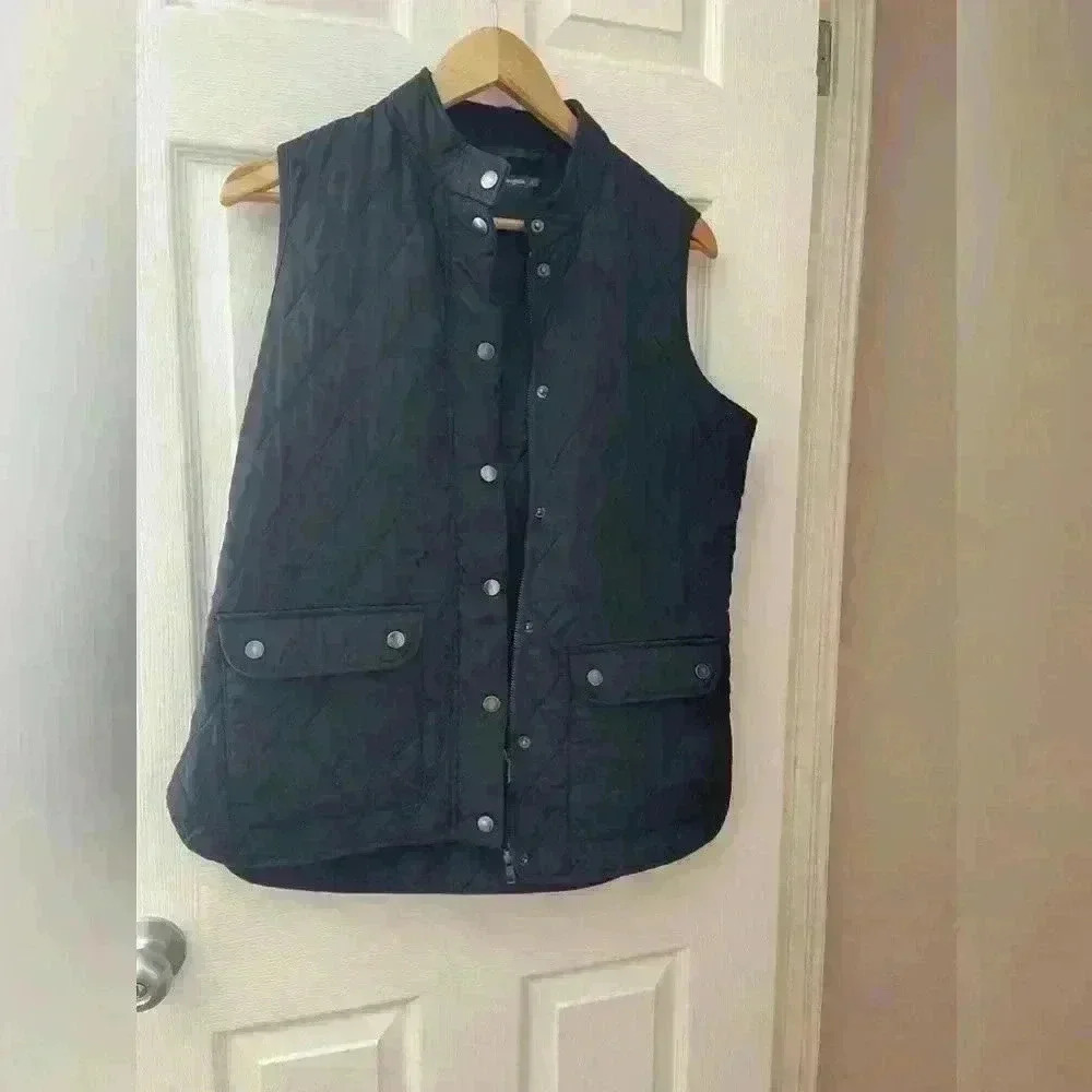 J. McLaughlin women’s size large black quilted vest zip&snap with corduroy
